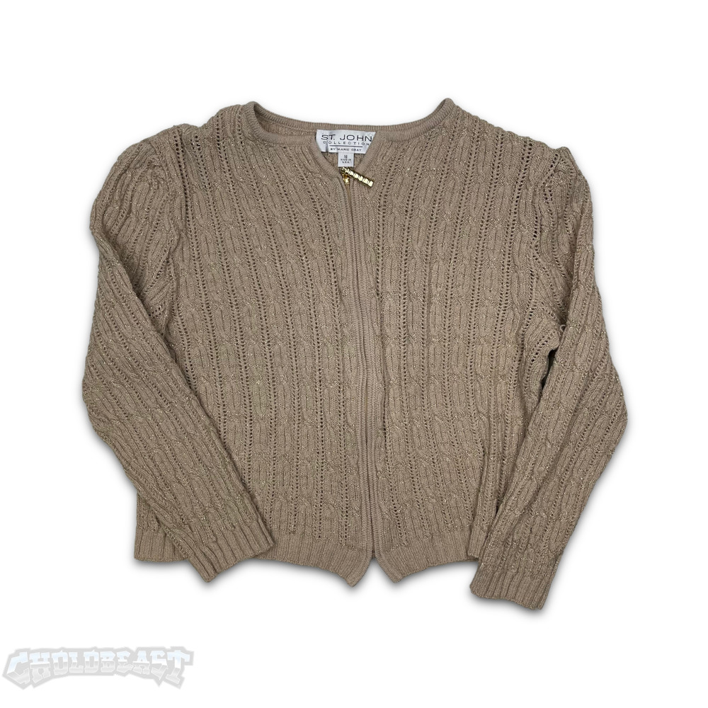 St John Collection by Marie Gray full Zip Up Cardigan S knit sweater